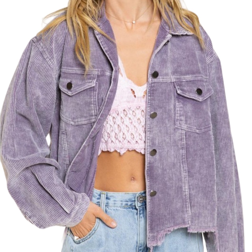 Women’s Lavender Corduroy Distressed Button-Down Jacket NWT